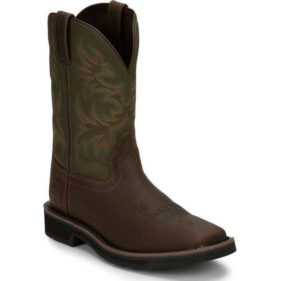 Men'S Justin | Justin Men'S Driller 11" Square Toe Western Work Boot -Brown- Se4687 Copper