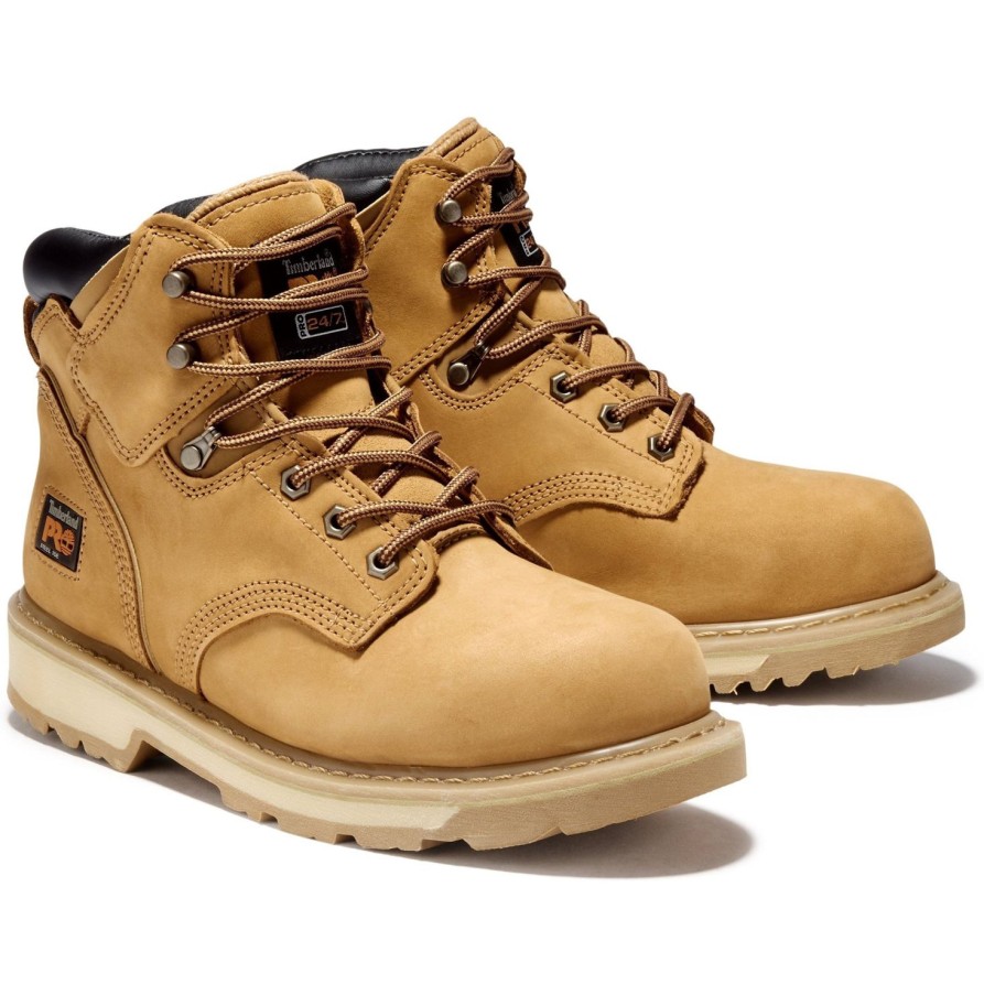 Men'S Timberland Pro | Timberland Pro Men'S Pit Boss 6" Steel Toe Work Boot - Tb033031231 Wheat Nubuck