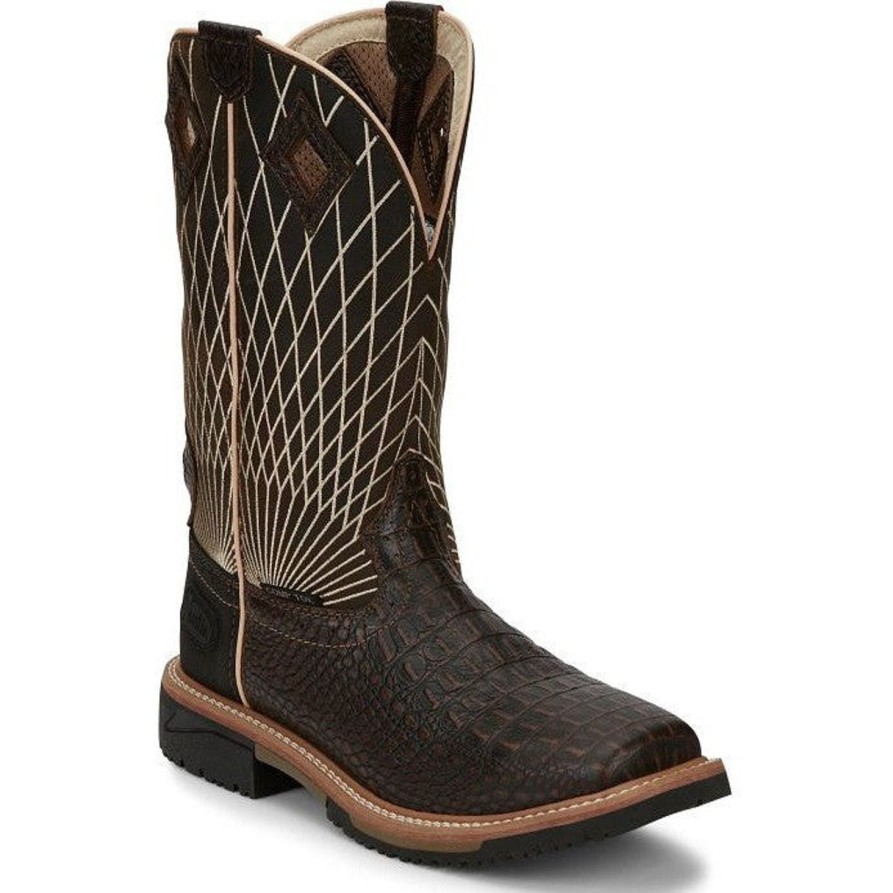 Men'S Justin | Justin Men'S Derrickman 12" Ct Western Work Boot Se4833 Brown