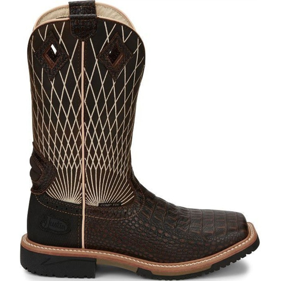 Men'S Justin | Justin Men'S Derrickman 12" Ct Western Work Boot Se4833 Brown