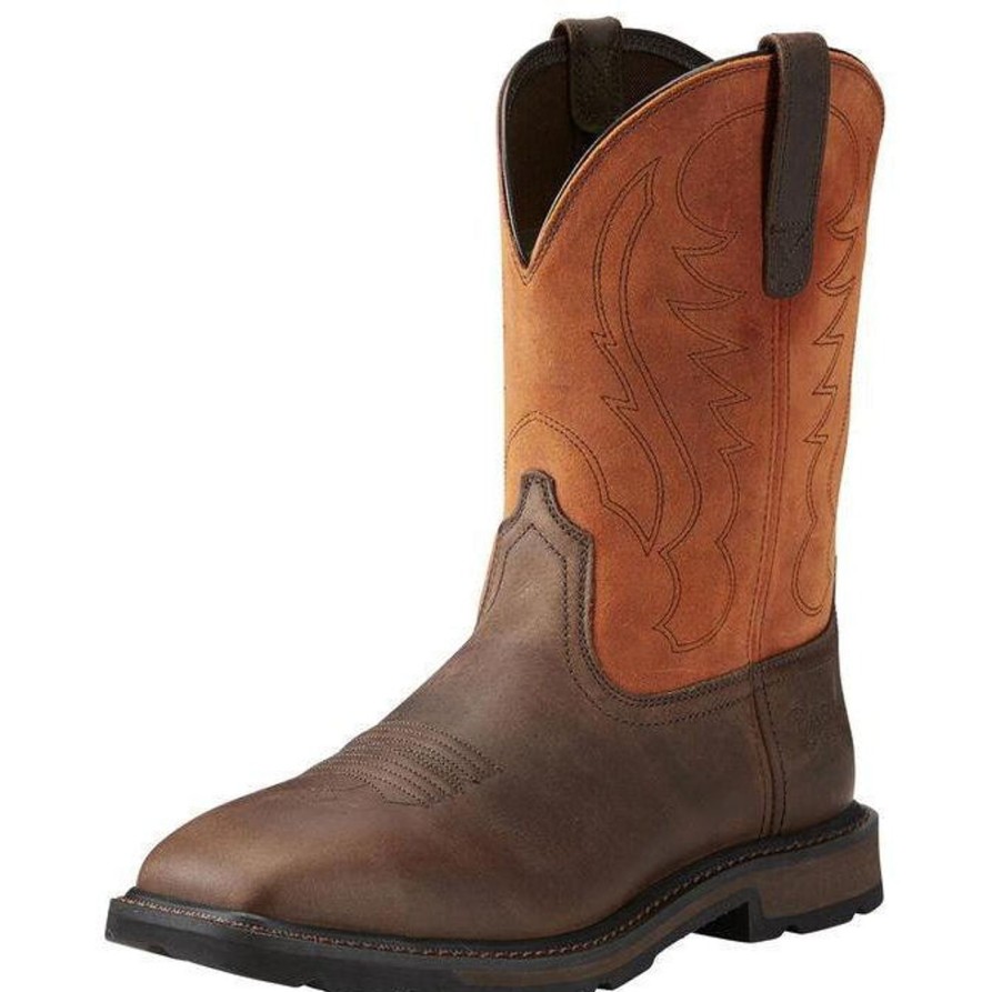 Men'S Ariat | Ariat Men'S Groundbreaker 10" Wide Stl Toe Western Work Boot - 10015191 Brown