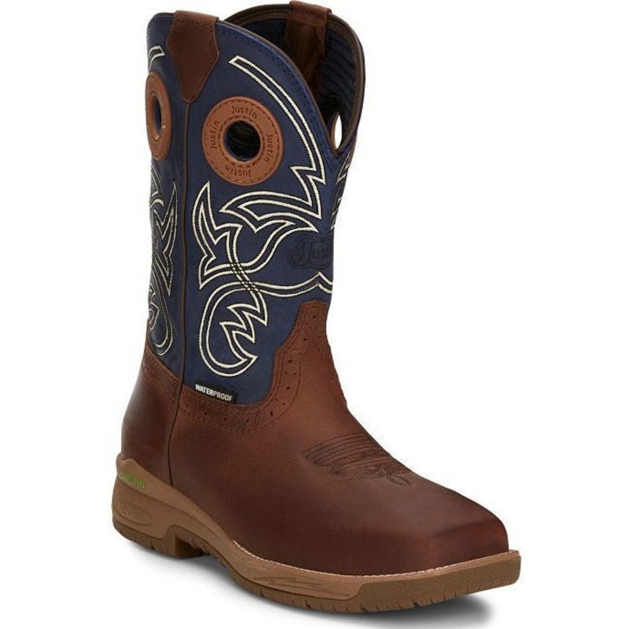 Men'S Justin | Justin Men'S Nitread 11" Square Toe Western Work Boot Cr3206 Blue