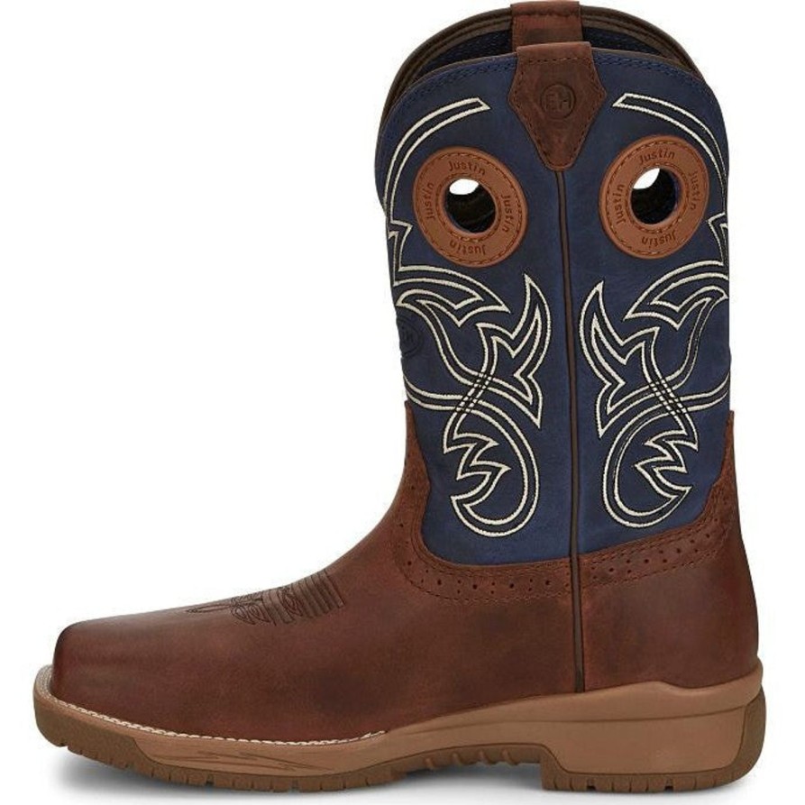 Men'S Justin | Justin Men'S Nitread 11" Square Toe Western Work Boot Cr3206 Blue