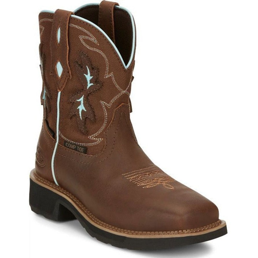 Women'S Justin | Justin Women'S Chisel 8" Nano Comp Toe Western Work Boot Gy9960 Brown