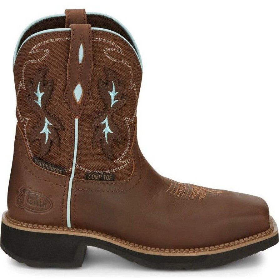 Women'S Justin | Justin Women'S Chisel 8" Nano Comp Toe Western Work Boot Gy9960 Brown