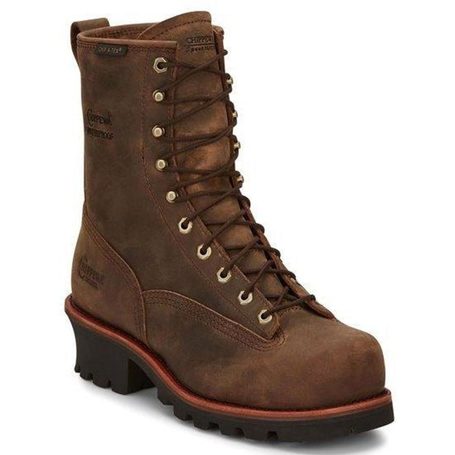 Men'S Chippewa | Chippewa Men'S Paladin 8" Steel Toe Wp 400G Ins Logger Work Boot - 73103 Brown