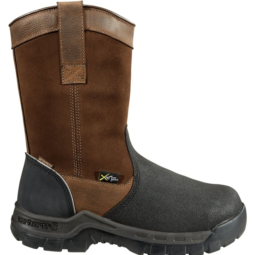 Men'S Carhartt | Carhartt Men'S Wellington 11" Comp Toe Wp Metguard Work Boot - Cmf1721 Brown