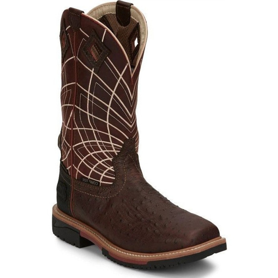 Men'S Justin | Justin Men'S Derrickman 12" Comp Toe Western Work Boot Se4835 Brown