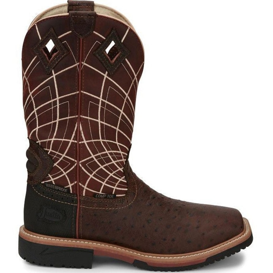 Men'S Justin | Justin Men'S Derrickman 12" Comp Toe Western Work Boot Se4835 Brown