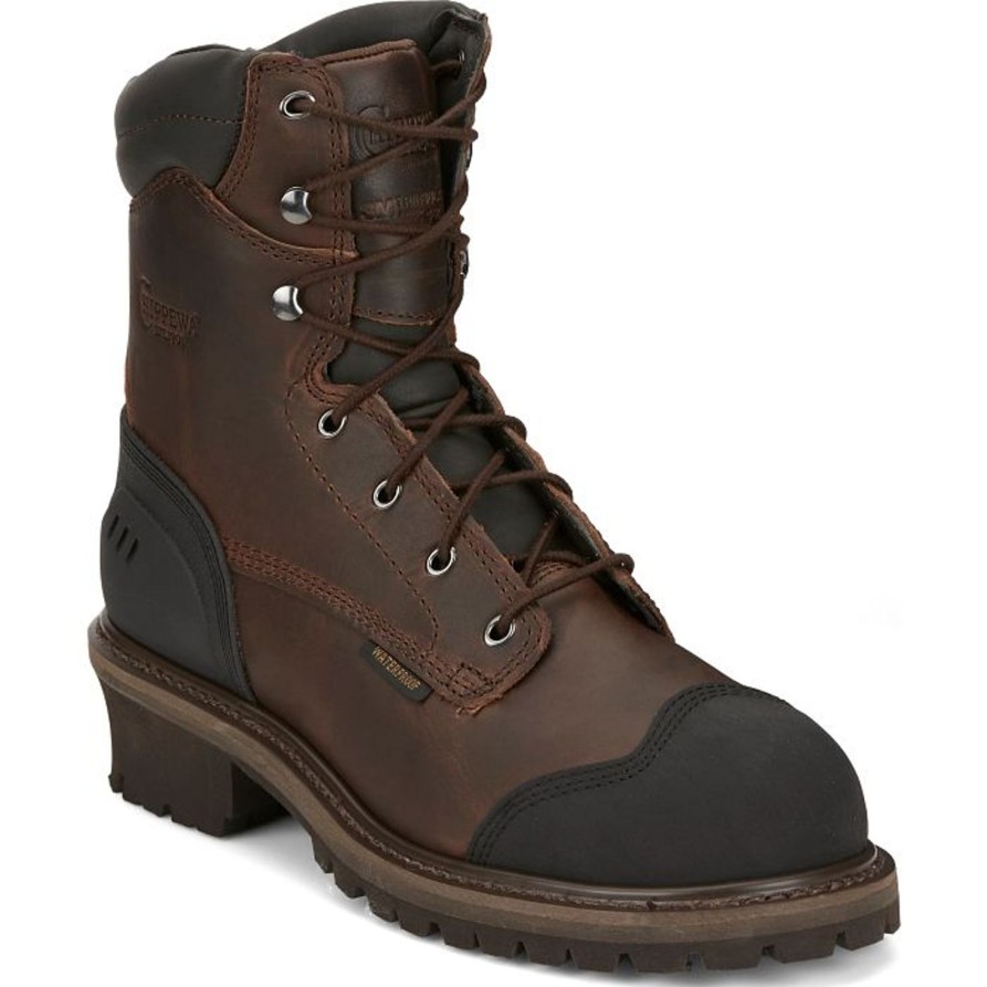 Men'S Chippewa | Chippewa Men'S Aldarion 8" Comp Toe Wp 400G Ins Logger Work Boot - 55053 Brown