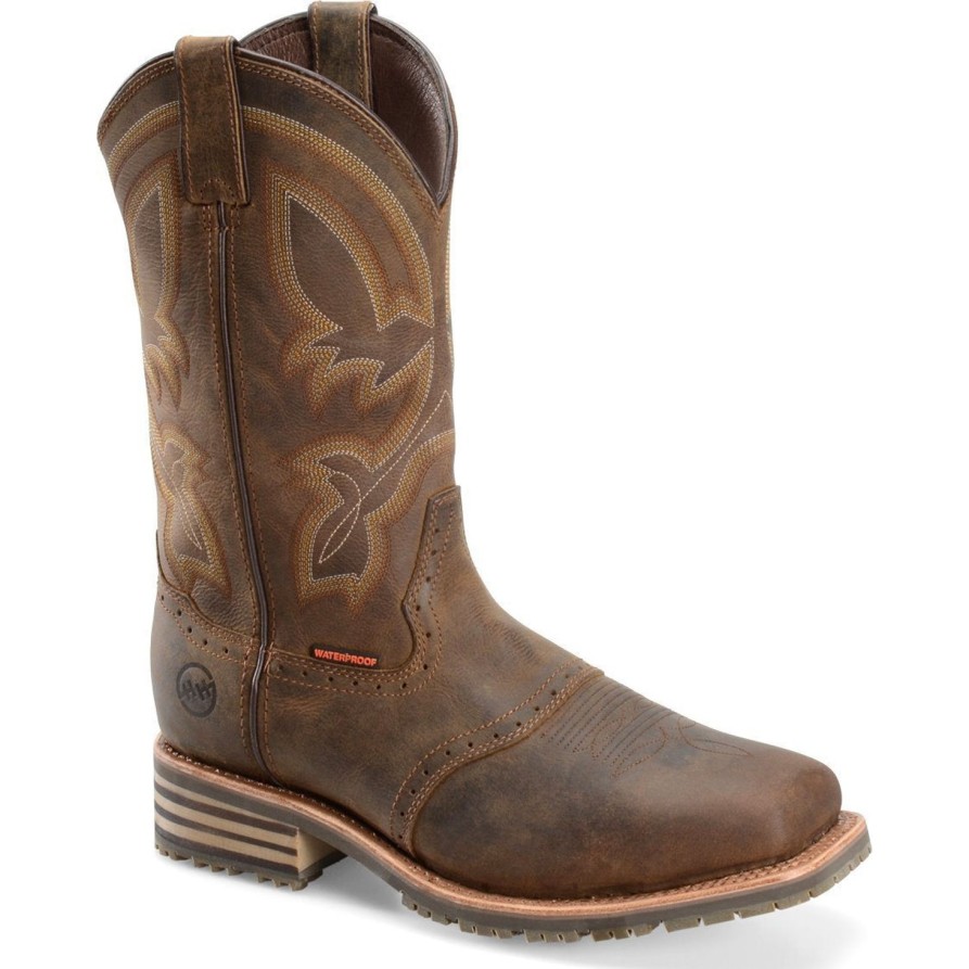 Men'S Double H | Double H Men'S Jeyden 11" Sqr Toe Wp Western Work Boot- Brown - Dh4124 Light Brown