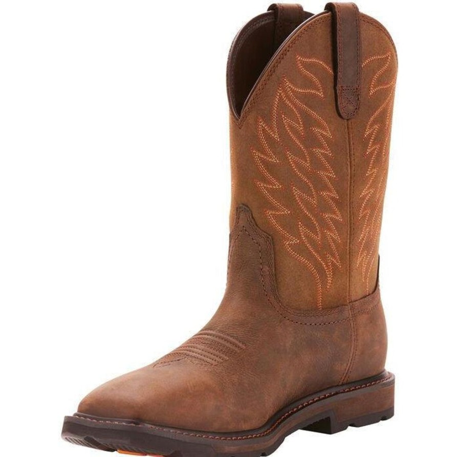 Men'S Ariat | Ariat Men'S Groundbreaker 10" Wide Sqr Western Work Boot- 10024984 Brown