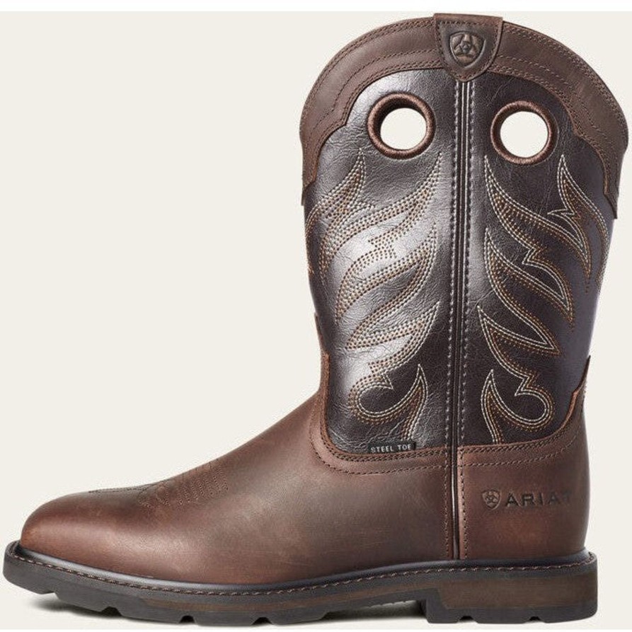 Men'S Ariat | Ariat Men'S Groundwork Wide Toe St Western Work Boot 10034717 Brown