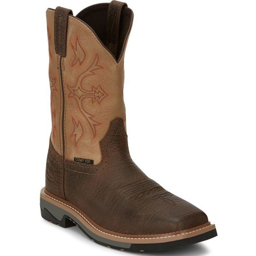 Men'S Justin | Justin Men'S Bolt 11" Comp Toe Wp Western Work Boot Se4103 Brown