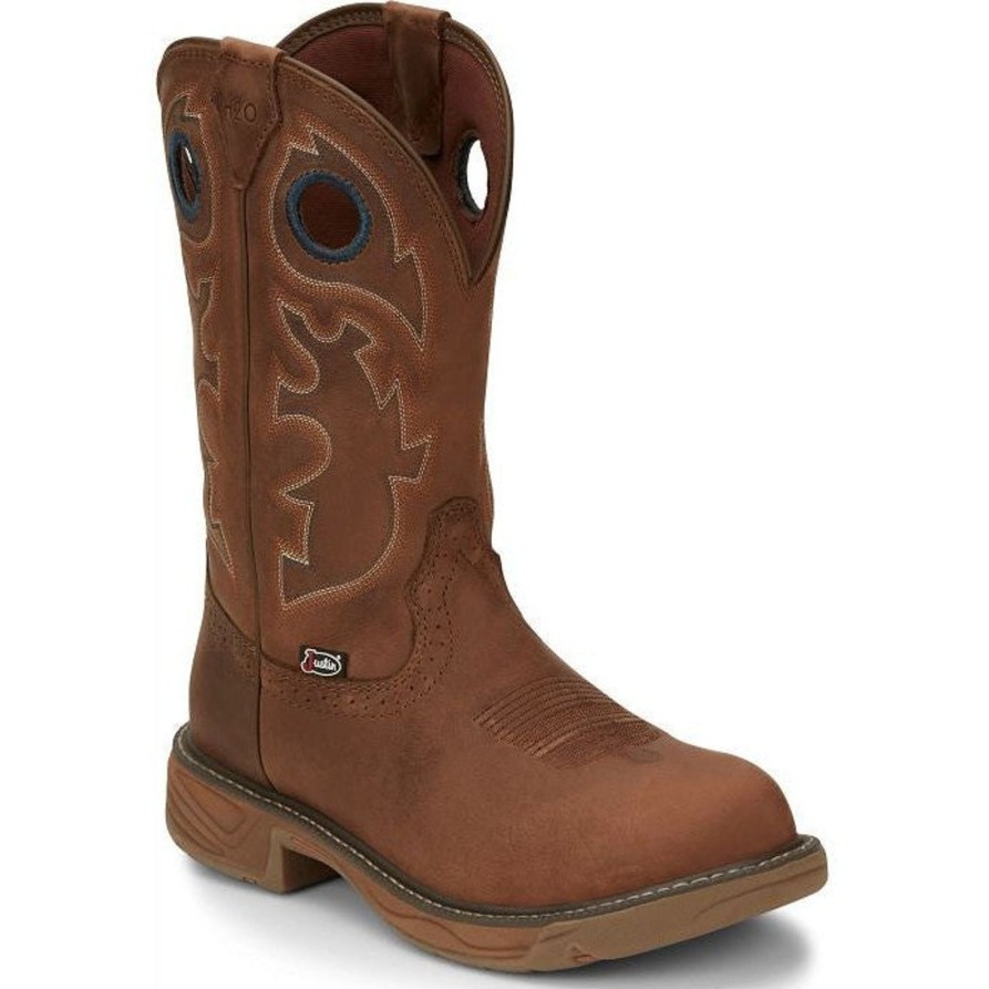 Men'S Justin | Justin Men'S Rush 11" Round Toe Wp Western Work Boot Se4332 Brown